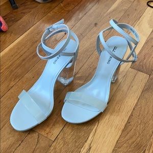 Baby blue heeled sandals